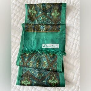 Vintage Emerald Green Rossini Silk Twill Scarf 7”x61” KP102